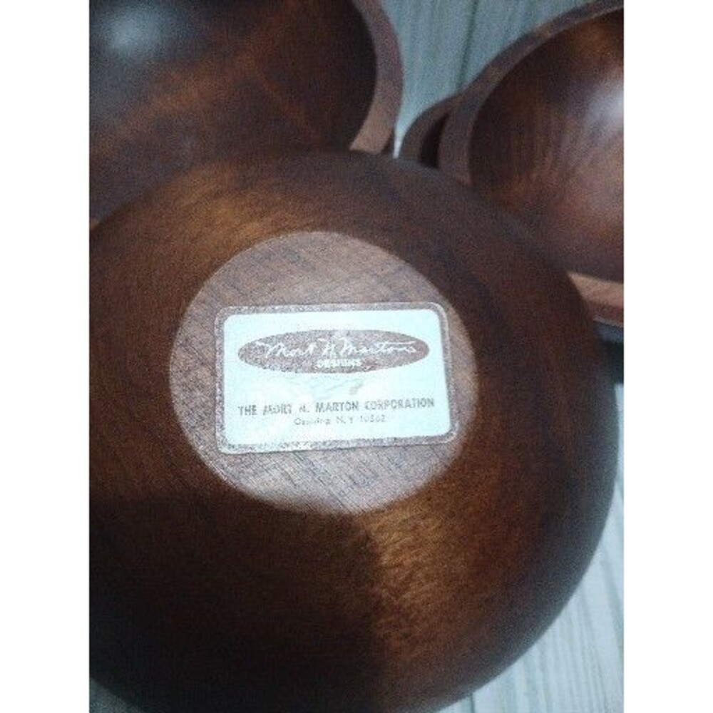 Mort N. Marton Vintage Wooden Salad Bowls Made In NY Hand Carved - Picture 3 of 5